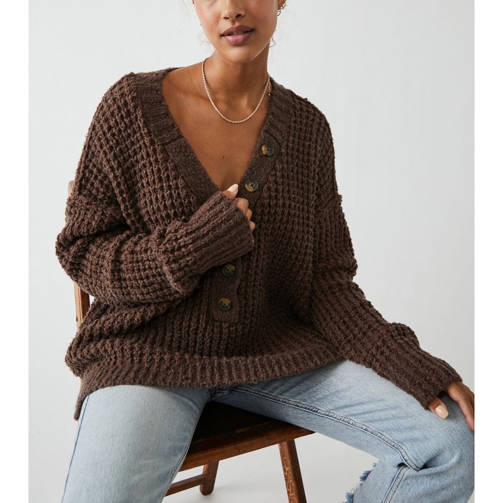 đ LAST CHANCEđ FREE PEOPLE Whistle Thermal Henley / Brownstone Combo - Picture 6 of 9